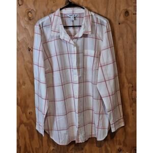 NWOT Old Navy Shirt Women's XXL Pink White Plaid Classic Preppy Retro Normcore